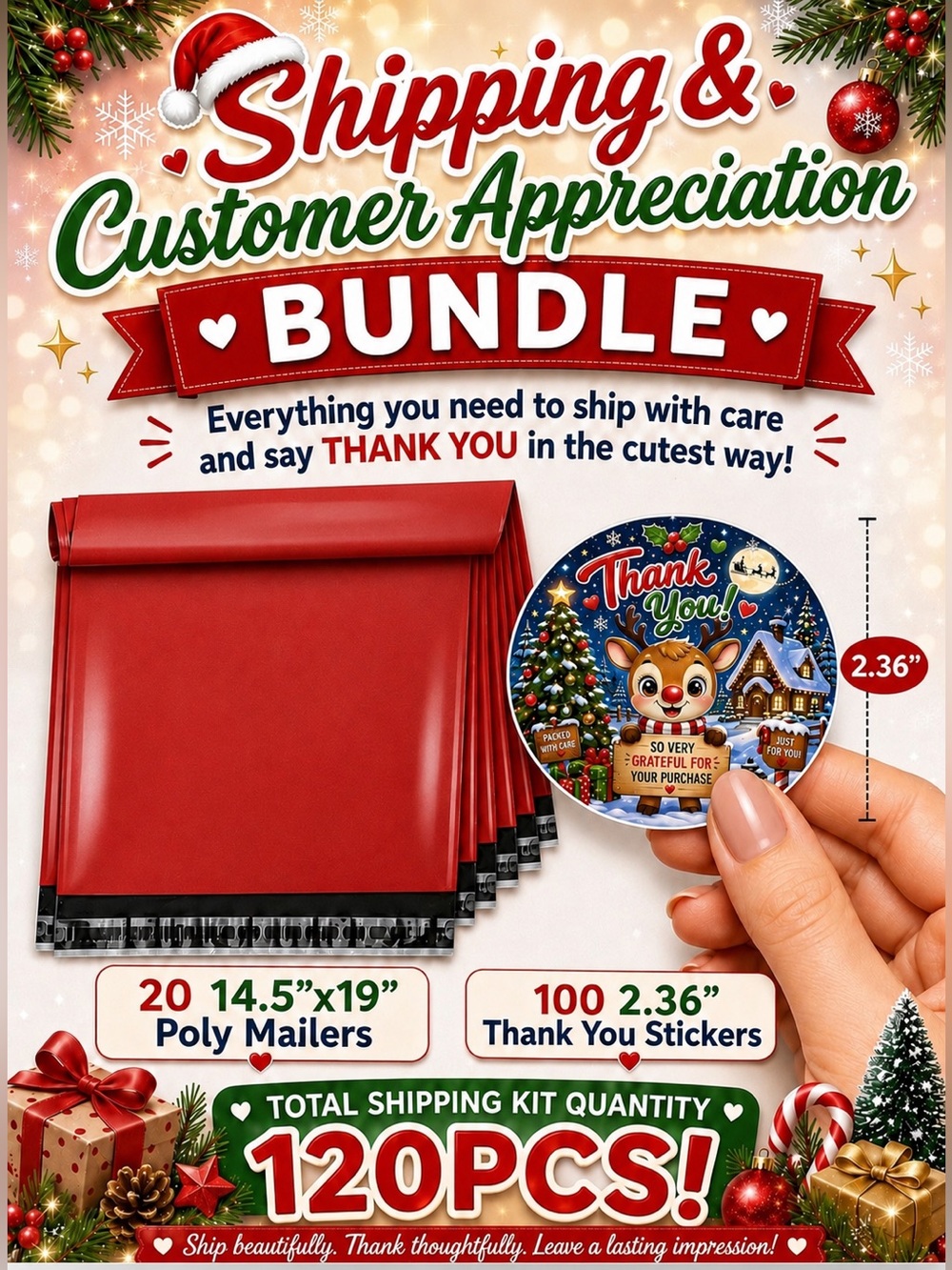 120PC Bundle 20 14”x19” Poly Mailers & 100 2.36” Stickers